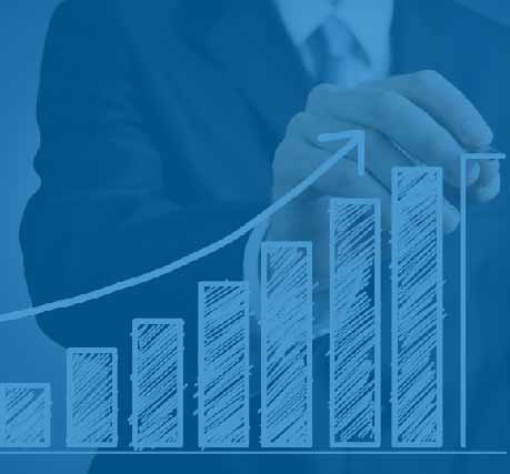 man with hand drawing a upward growth bar graph