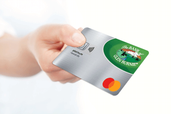 Hand extending Bank of Glen Burnie Consumer Platinum Rewards Credit Card