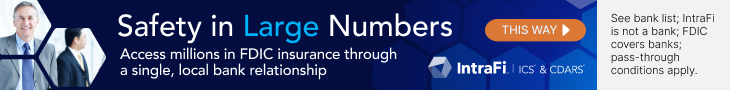 IntraFi banner ad with link to learn how access millions in FDIC insurance through a single local bank relationship