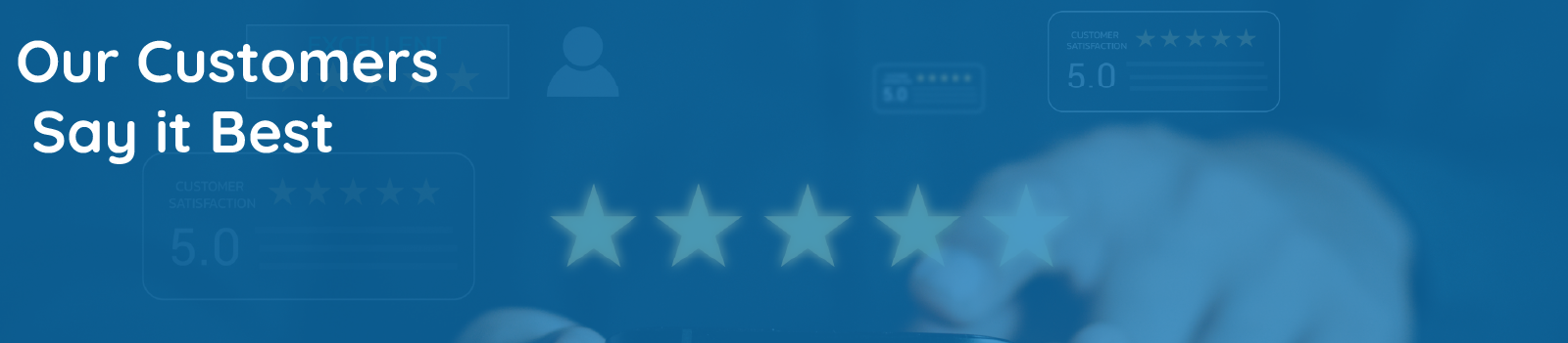 person pointing to five star reviews