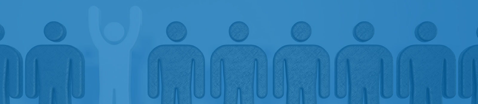 row of identical people icons with one that stands out with arms up in the air